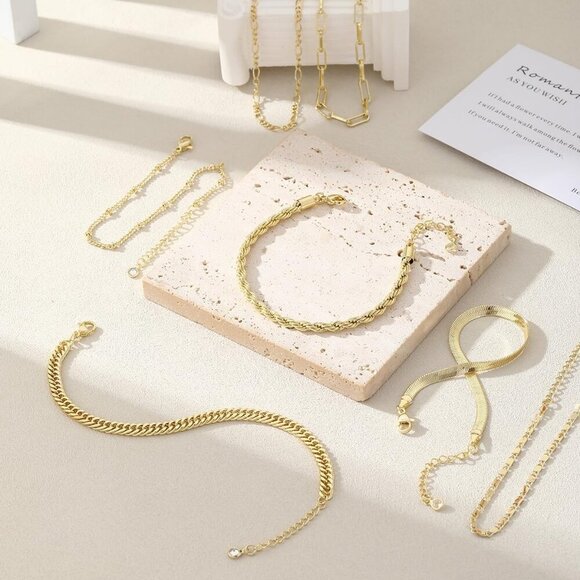 🆕 Sufope Dainty Laying Bracelet Women Gold 14K Adjustable Stackable jewelry Set - Picture 5 of 6